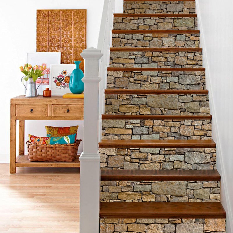 TUOKING 6 Strips Stair Stickers, Vinyl Self-Adhesive Refurbished Staircase Decals, 39.37 x 7.08 Inch for 6 Steps, Stone Pattern - Image 3